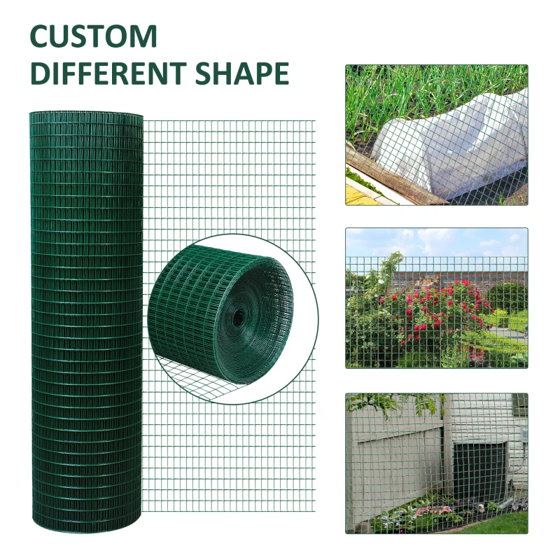 Pawhut Coated Welded Wire Mesh Fencing Chicken Poultry Aviary Fence Run 30m Dark Green