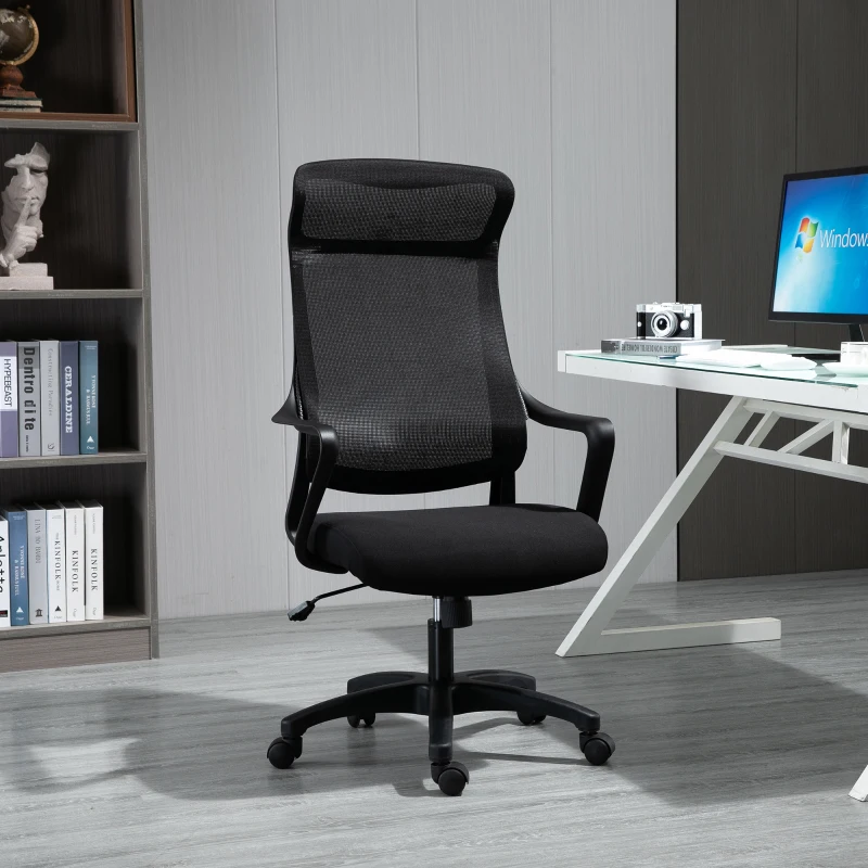 Vinsetto Fauteuil de bureau manager ergonomique hauteur assise réglable pivotant 360° maille polyester noir