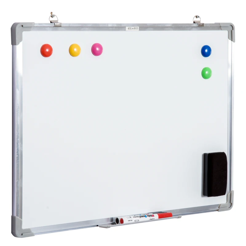 HOMCOM Whiteboard Magnettafel Wandtafel Weißwandtafel magnetisch mit Alurahmen inkl. Boardmarker Boardlöscher und Haftmagneten 60x45 cm