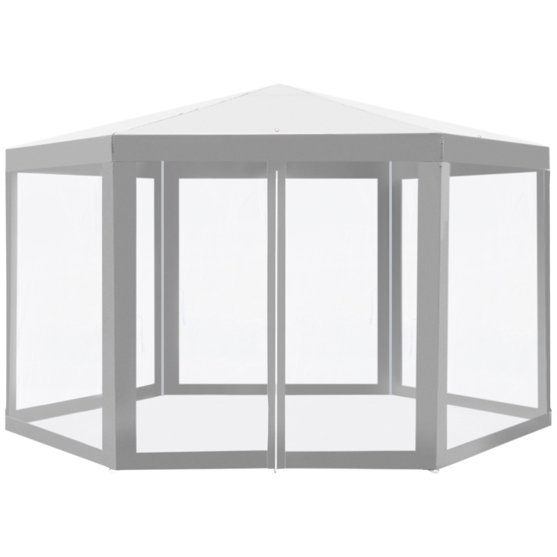 Outsunny Hexagon Netting Gazebo-Creamy White