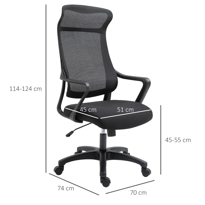 Vinsetto Fauteuil de bureau manager ergonomique hauteur assise réglable pivotant 360° maille polyester noir