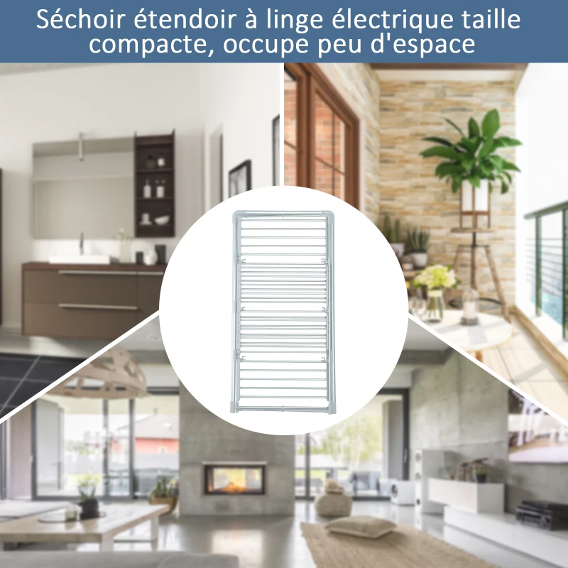 HOMCOM Séchoir à linge étendoir à linge électrique chauffant pliable 3 niveaux 300 W 50-55° C aluminium