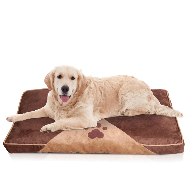 PawHut Cama para Mascotas Colchón de Espuma de Perro Gato con Funda Extraíble y Lavable con Cremallera Parte Inferior Antideslizante 100x70 cm Marrón