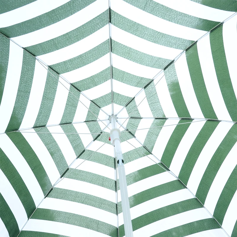 Outsunny 1.8m Beach Parasol Umbrella with Tilt Canopy, Lightweight Patio Garden Sunshade with 8 Ribs, Green & White Stripe