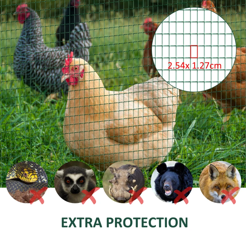 Pawhut Coated Welded Wire Mesh Fencing Chicken Poultry Aviary Fence Run 30m Dark Green