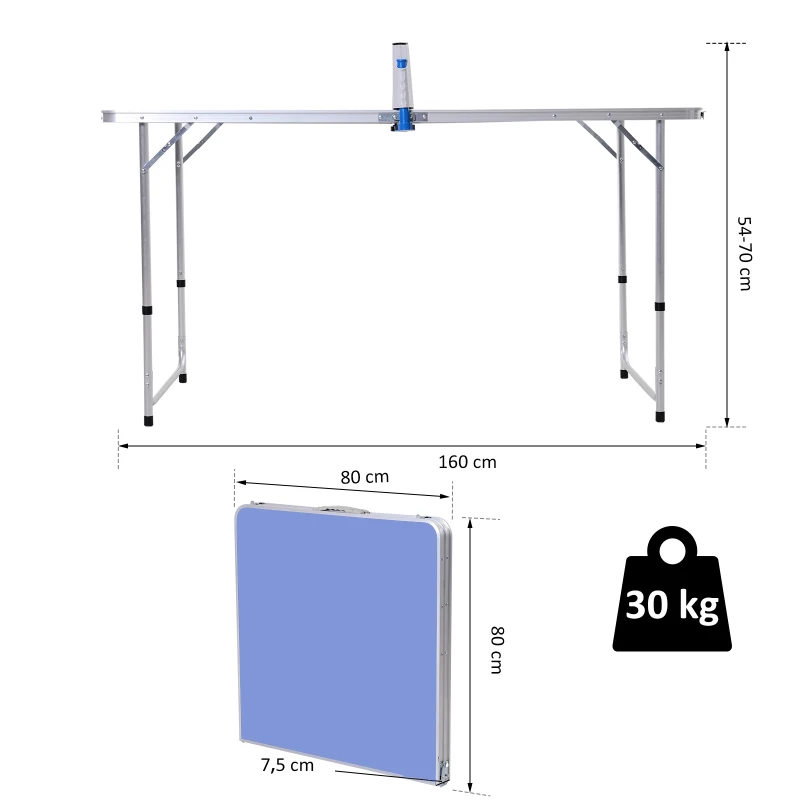 Outsunny Table de ping pong camping 2 en 1 - table pliante - hauteur réglable - 2 raquettes + 3 balles fournies - alu. MDF bleu