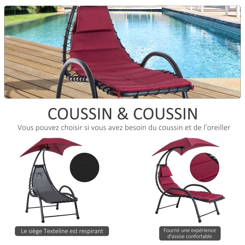 Outsunny Bain de Soleil Design Contemporain - Pare-Soleil et Matelas - Acier Polyester - dim. 1,7L x 1,18l x 1,77H m - Bordeaux Noir