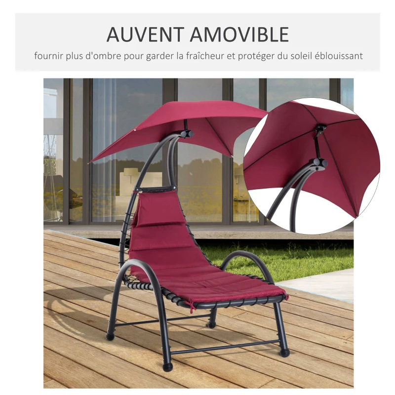 Outsunny Bain de Soleil Design Contemporain - Pare-Soleil et Matelas - Acier Polyester - dim. 1,7L x 1,18l x 1,77H m - Bordeaux Noir