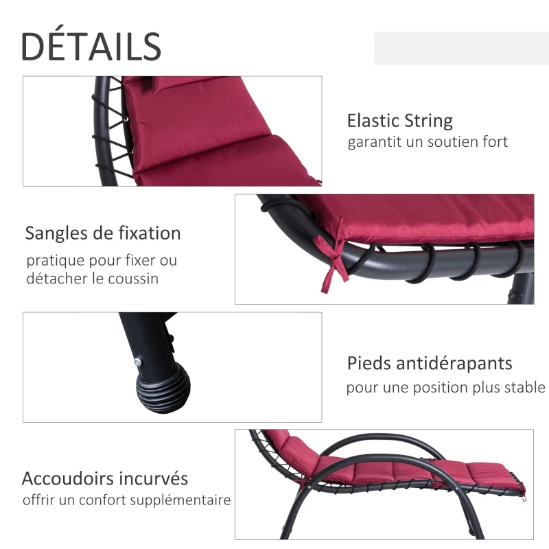 Outsunny Bain de Soleil Design Contemporain - Pare-Soleil et Matelas - Acier Polyester - dim. 1,7L x 1,18l x 1,77H m - Bordeaux Noir