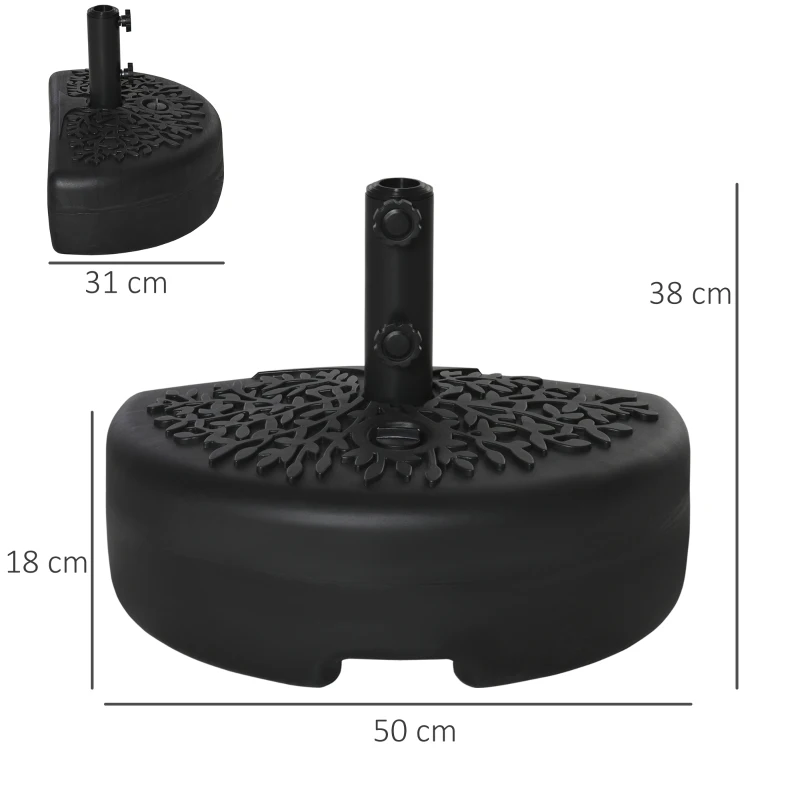 Outsunny Pied de demi-parasol demi-pied socle de parasol base de lestage sable et eau pour parasols Ø 38 et 48 mm acier et HDPE noir