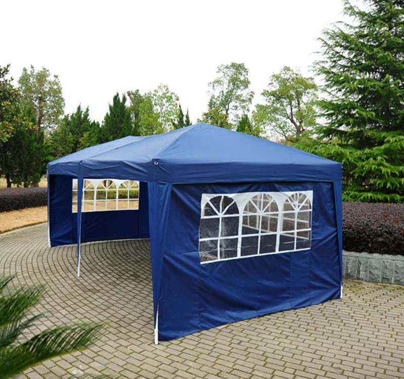 HOMCOM Tonnelle pliante - tente de réception - 3 x 6 m - pavillon chapiteau barnum - 3 cotés démontables - piquets d'ancrage au sol + sac de transport inclus bleu