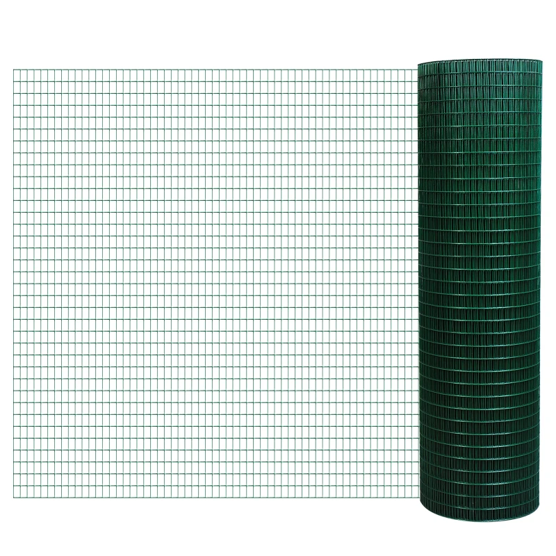 Pawhut Coated Welded Wire Mesh Fencing Chicken Poultry Aviary Fence Run 30m Dark Green