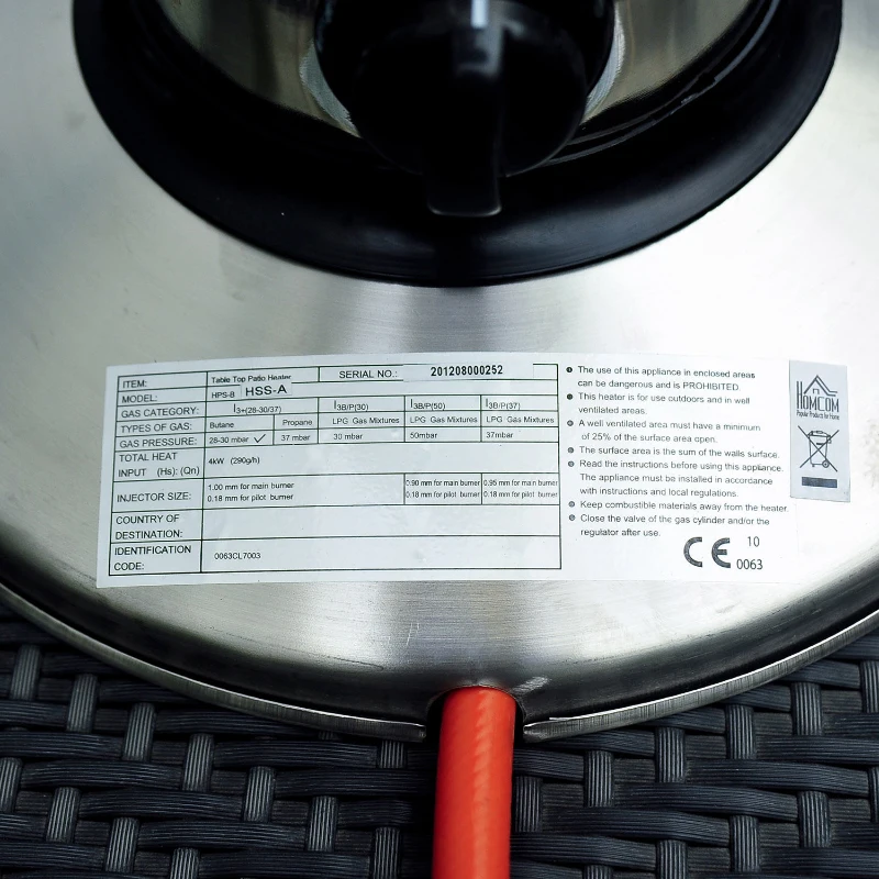 HOMCOM 4 kW Stainless Steel Table Top Gas Patio Heater - Silver