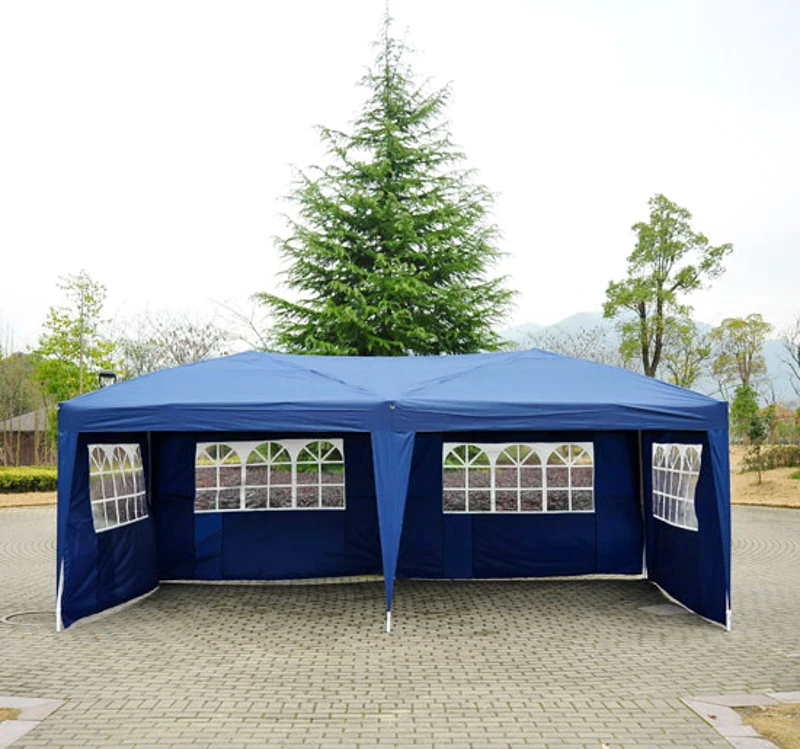 HOMCOM Tonnelle pliante - tente de réception - 3 x 6 m - pavillon chapiteau barnum - 3 cotés démontables - piquets d'ancrage au sol + sac de transport inclus bleu