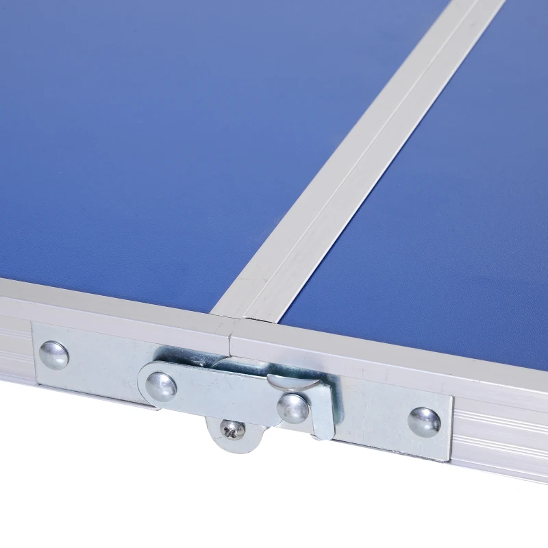 Outsunny Table de ping pong camping 2 en 1 - table pliante - hauteur réglable - 2 raquettes + 3 balles fournies - alu. MDF bleu