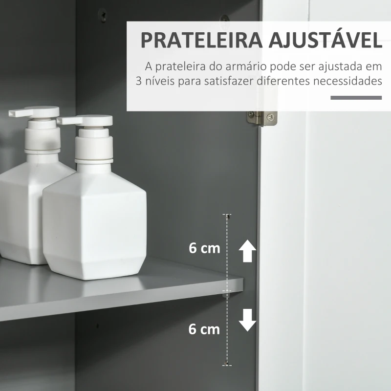kleanklin Armário para Casa de Banho com Prateleiras 1 Armário com Prateleira Interior Ajustável Móvel Auxiliar de Armazenamento para Sala de Estar Cozinha 40x30x117cm Cinza e Branco