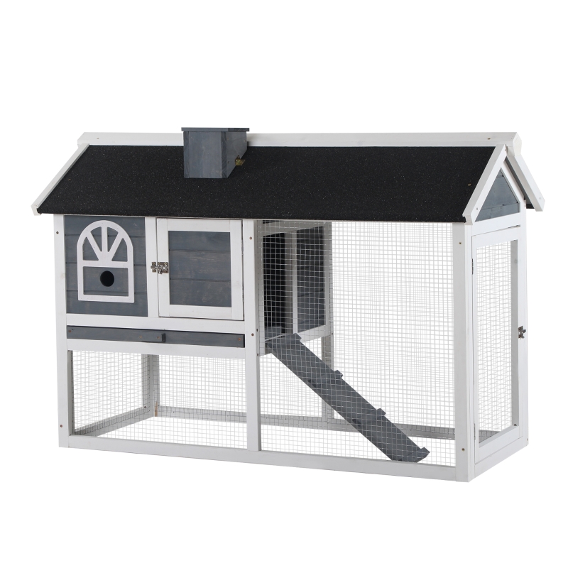 PawHut Rabbit Hutch Wood Bunny Cage for Outdoor Indoor w/ Pull Out Tray Run Box Ramp