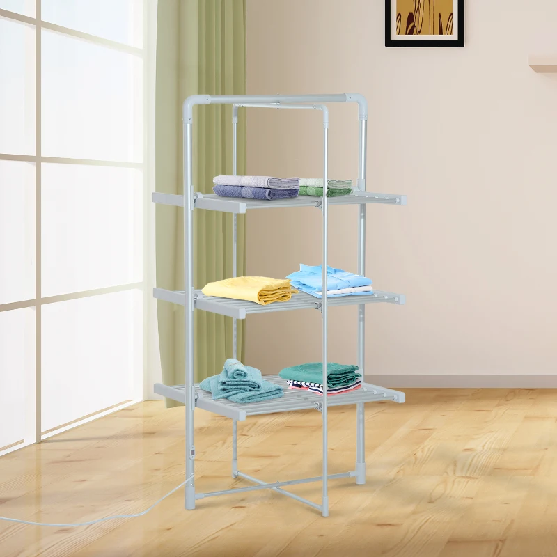HOMCOM Séchoir à linge étendoir à linge électrique chauffant pliable 3 niveaux 300 W 50-55° C aluminium