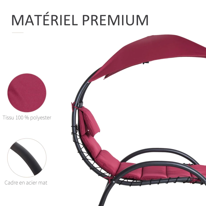 Outsunny Bain de Soleil Design Contemporain - Pare-Soleil et Matelas - Acier Polyester - dim. 1,7L x 1,18l x 1,77H m - Bordeaux Noir