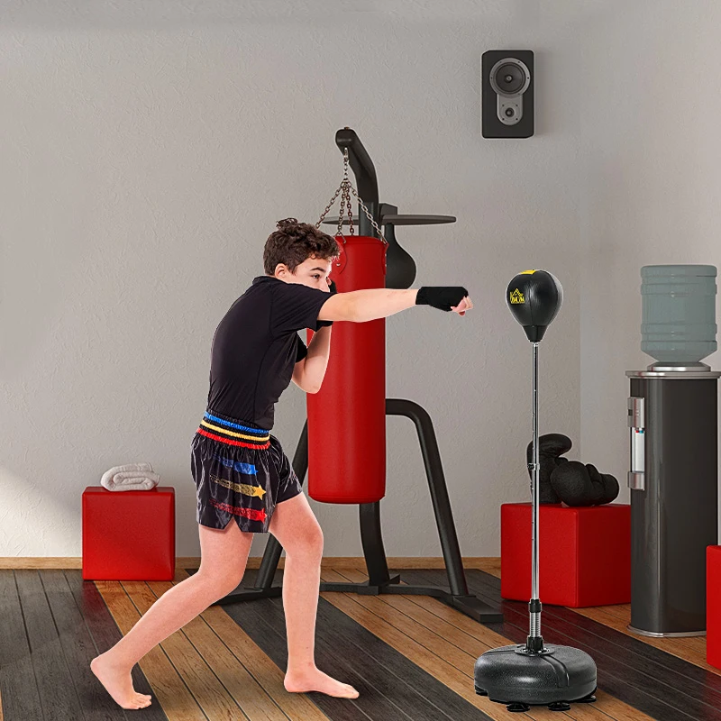HOMCOM Punching Bag with Stand, Free Standing Boxing Bag Set, Speed Bag with Speedball Adjustable Height from 133cm to 151cm for Teens, Black, Gold