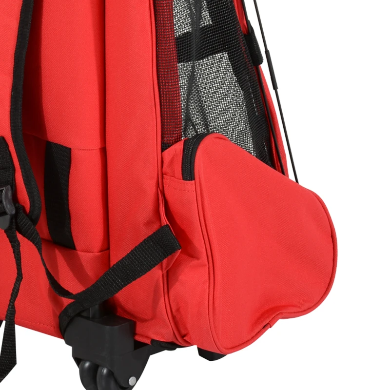 PawHut Transportadora 2 em 1 para Animais de Estimação Mochila ou Carrinho de Viagem para Cães e Gatos com 2 Rodas Alça Retrátil de Alumínio e Bolso de Armazenamento 42x25x55cm Vermelho