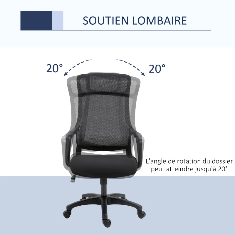 Vinsetto Fauteuil de bureau manager ergonomique hauteur assise réglable pivotant 360° maille polyester noir