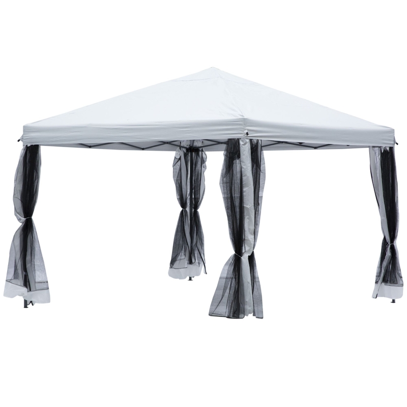 Outsunny Carpa Plegable 3x3m Paredes de Mosquitera Extraíbles con Cremallera 4 Orificios de Drenaje Tela Oxford 420D para Jardín Fiestas Blanco