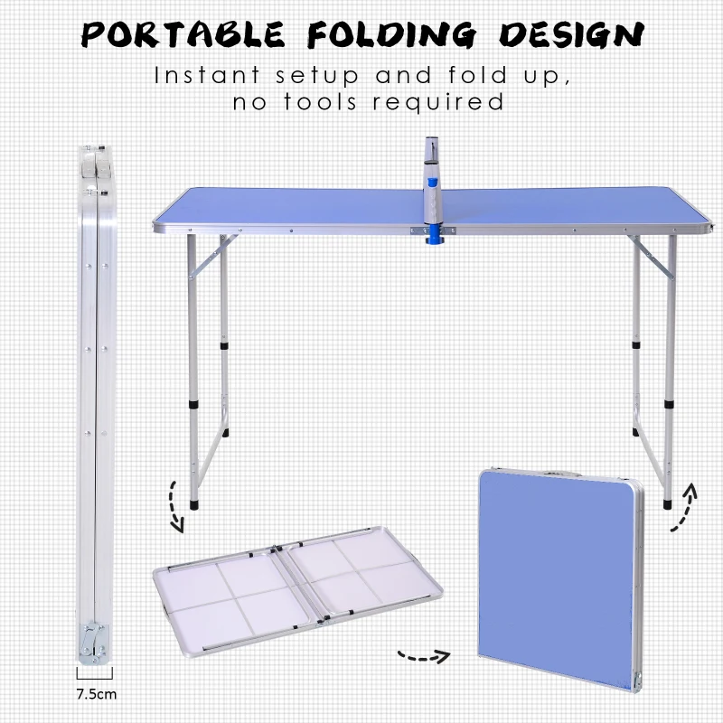 Outsunny Table de ping pong camping 2 en 1 - table pliante - hauteur réglable - 2 raquettes + 3 balles fournies - alu. MDF bleu