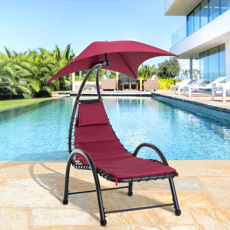 Outsunny Bain de Soleil Design Contemporain - Pare-Soleil et Matelas - Acier Polyester - dim. 1,7L x 1,18l x 1,77H m - Bordeaux Noir