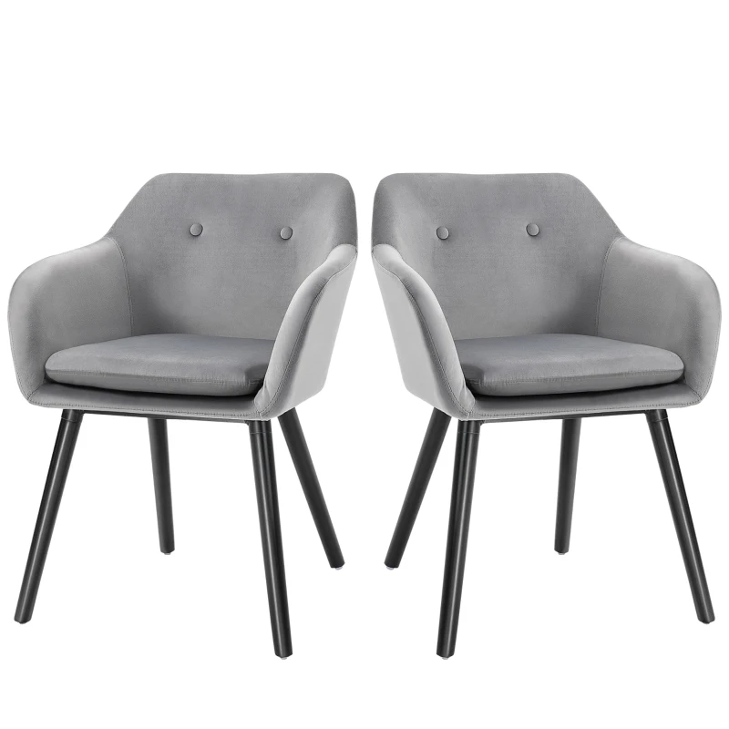 HOMCOM Dining Chairs Set of 2 Modern Upholstered Fabric Velvet-Touch Leisure Chairs with Backrest and Armrests, Lounge Reception Chairs for Home Office Kitchen Counter, Grey