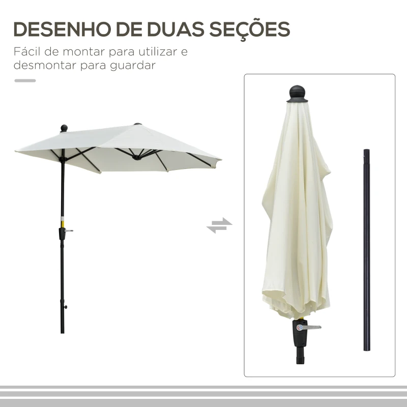 Outsunny Chapéu de Sol de Parede 190x200x240cm Chapéu de Sol de Jardim com Manivela Mastro de Aço Base Cruzada e Proteção Solar para Terraço Balcão Creme