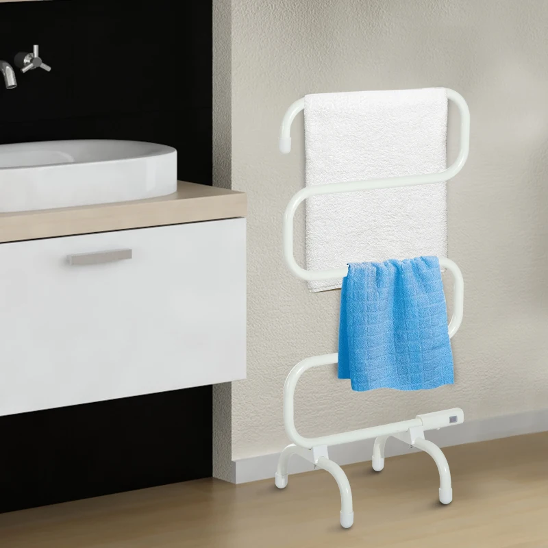 HOMCOM Elektrische handdoekenhouder handdoekenverwarmer radiator vrijstaand beige