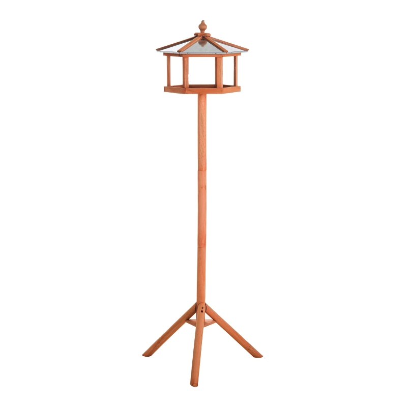 PawHut Wooden Freestanding Garden Bird Feeder Bird Stand Wood Tone