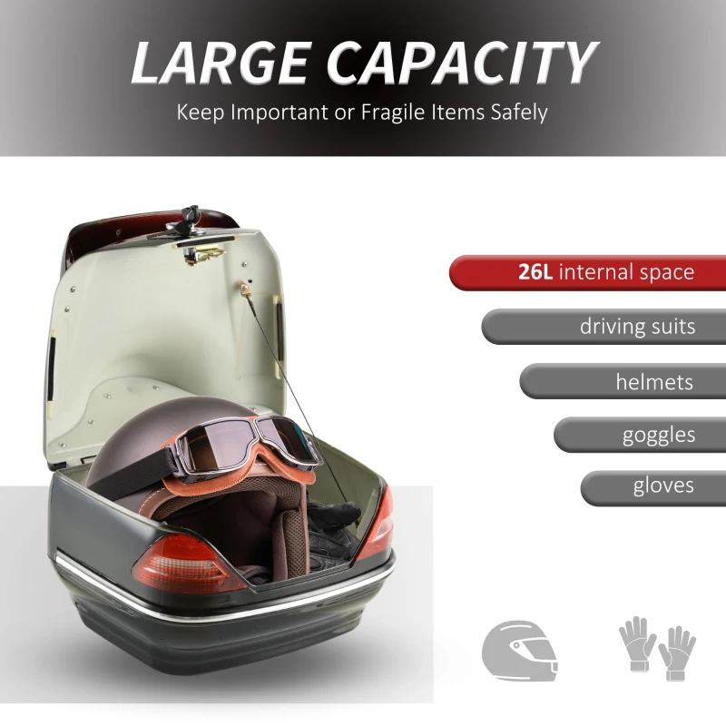 HOMCOM 26L Motorcycle Tail box Helmet Top Case w/ Soft Backrest Motorbike Luggage Storage Trunk Carrier Mount Rack