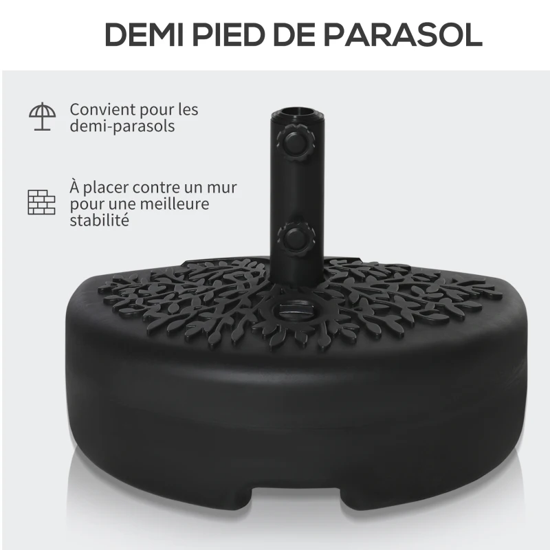 Outsunny Pied de demi-parasol demi-pied socle de parasol base de lestage sable et eau pour parasols Ø 38 et 48 mm acier et HDPE noir