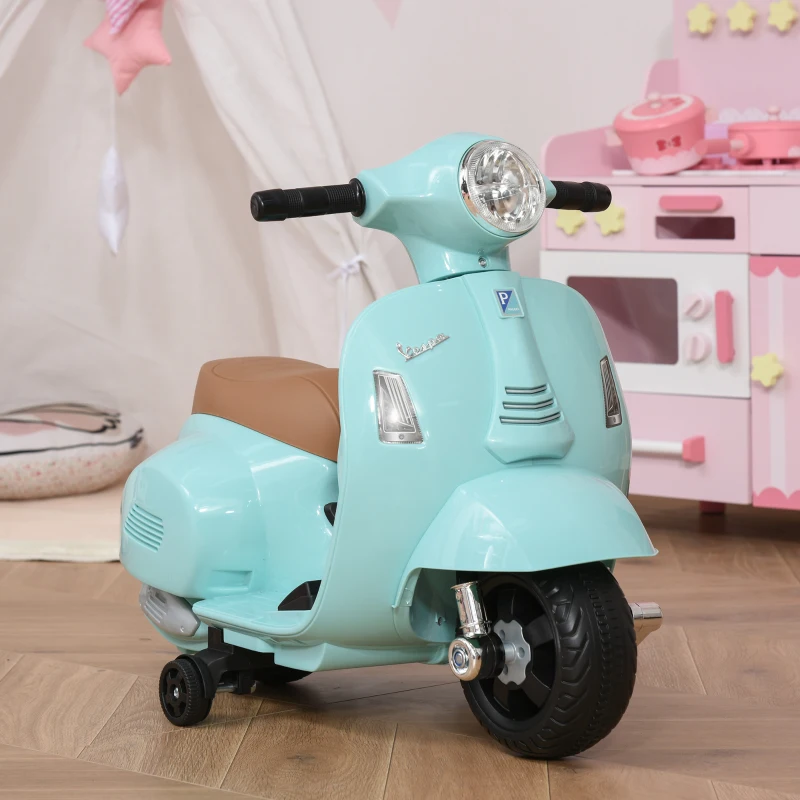 HOMCOM VESPA elektrische motorfiets kindermotorfiets elektrisch voertuig 18-36 maanden 3 km/h LED licht geluid PP-kunststof metaal groen 66.5 x 38 x 52 cm
