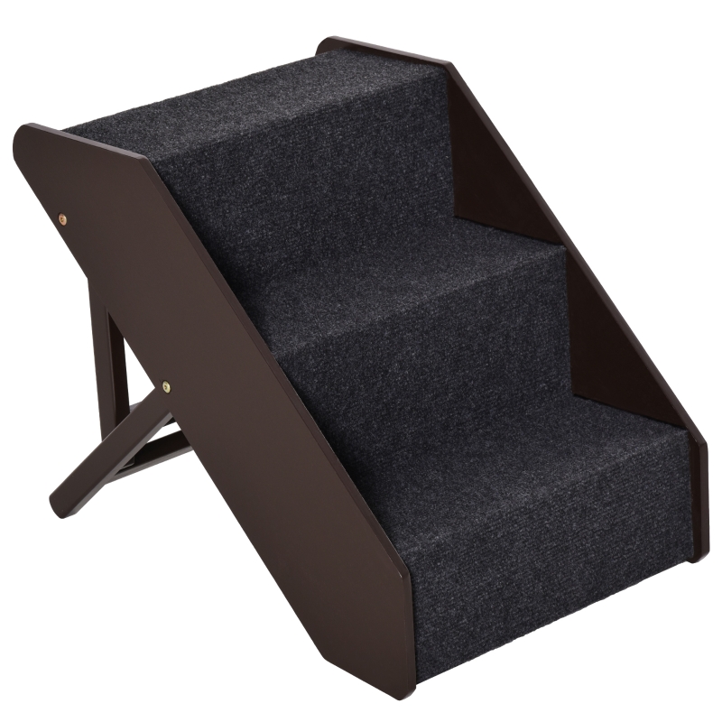 PawHut Haustiertreppe Katzentreppe Hundetreppe mit 3 Stufen für Katzen und Hunde klappbar Holz+MDF 40,8 x 56,5 x (42,5-51,5) cm