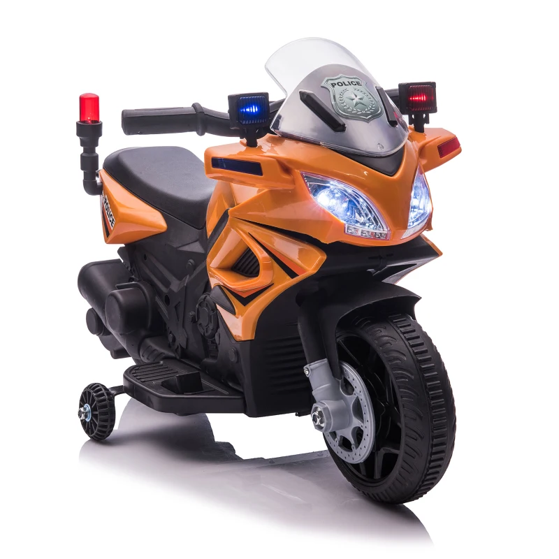 HOMCOM kinderen politie elektrische motorfiets politiemotorfiets elektrische auto kinderwagen voor 18 tot 36 maanden met 2 koplampen politie lichten elektrische quad oranje + zwart 69 x 39 x 43 cm
