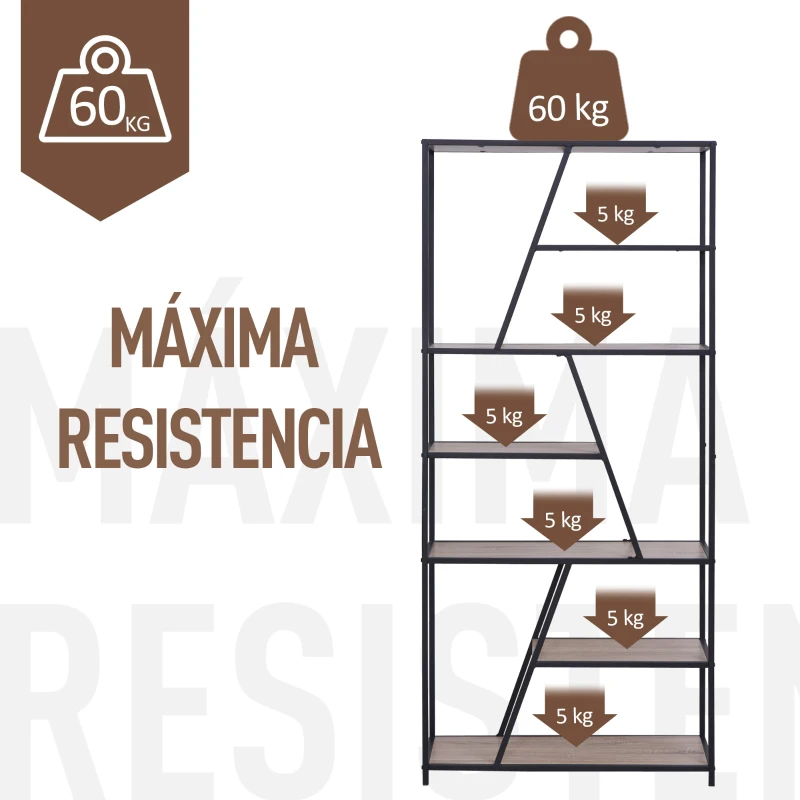 HOMCOM Estantería Asimétrica de 9 Estantes Trapezoidales de Estilo Moderno con Dispositivo Antivuelco Librería Multiusos 80x33x180 cm Madera y Negro