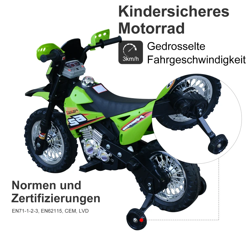 HOMCOM® MOTOREK DLA DZIECI ELEKTRYCZNY OD 3 DO 8 ROKU ŻYCIA 3-7 km/h PP zielony 107 × 53 × 70 cm