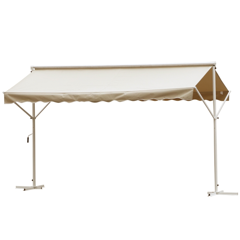 Outsunny Staande luifel met knikarm tuinluifel luifel zwengel crème 3,95 x 2,94 m