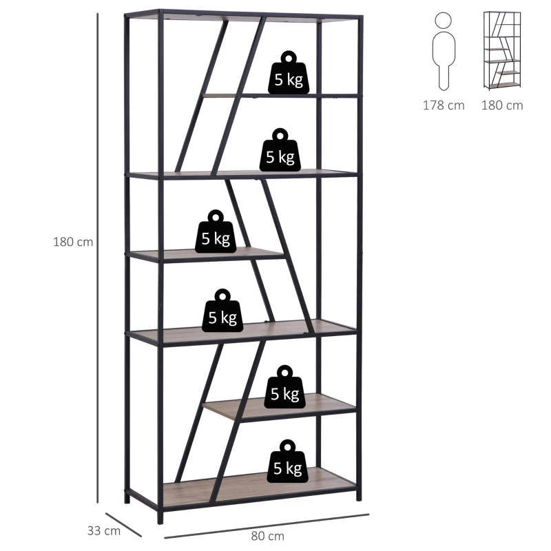 HOMCOM Estantería Asimétrica de 9 Estantes Trapezoidales de Estilo Moderno con Dispositivo Antivuelco Librería Multiusos 80x33x180 cm Madera y Negro