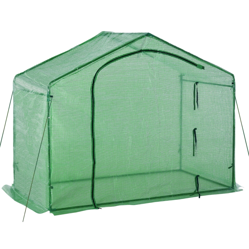 Outsunny Foliengewächshaus Tomatengewächshaus Treibhaus Frühbeet mit Fenster und Tür Grün Stahl PVC-Kunststoff 180 x 100 x 165 cm
