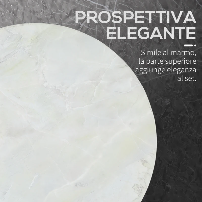 Outsunny Tavolini da Salotto, Set 2 Pezzi con Piano Effetto Marmo in Metallo, Bianco