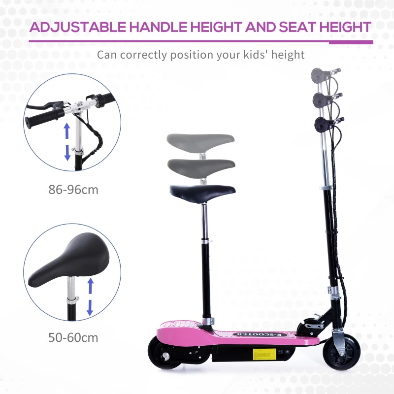HOMCOM trotineta electrica, scaun inclus, 78×40×96cm, roz