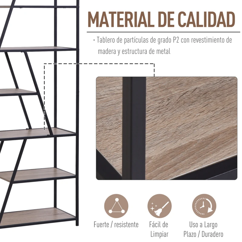 HOMCOM Estantería Asimétrica de 9 Estantes Trapezoidales de Estilo Moderno con Dispositivo Antivuelco Librería Multiusos 80x33x180 cm Madera y Negro
