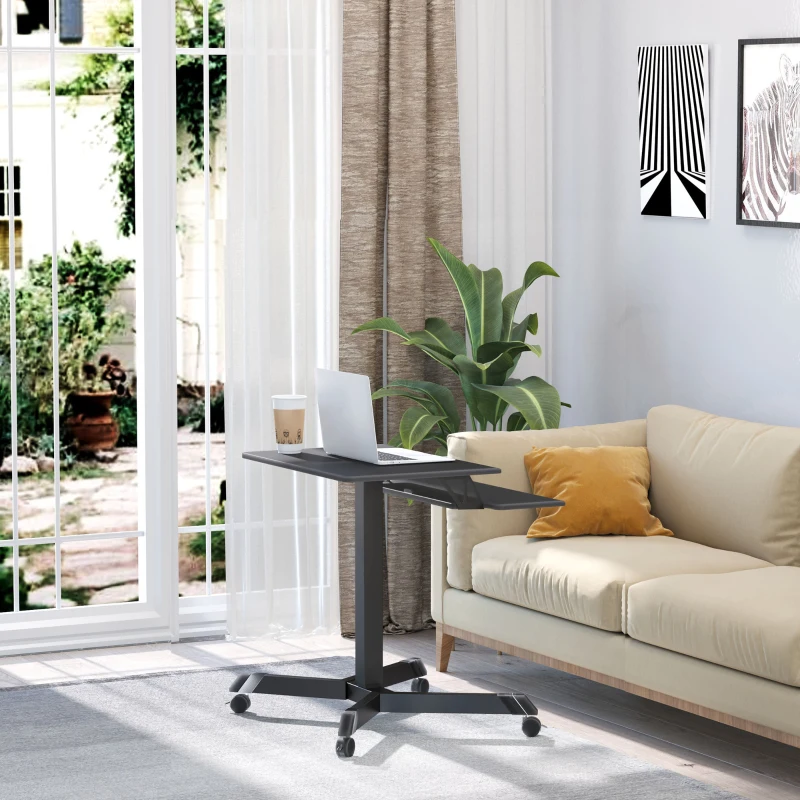 Vinsetto Escritorio de Pie Ajustable en Altura Mesa para Ordenador Portátil Móvil con 4 Ruedas Bandeja para Teclado Estación de Trabajo 65x64x75-115 cm Negro