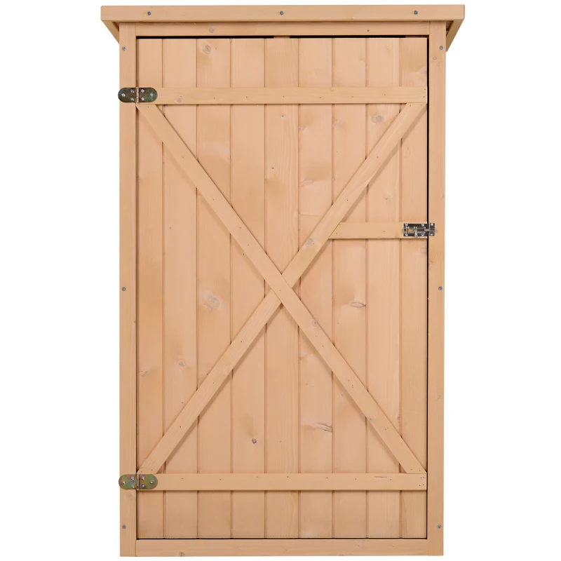 Armário de Jardim de Madeira para Ferramentas com 3 Prateleiras Interiores Porta com Trava e Teto Asfáltico 75x56x115cm Madeira
