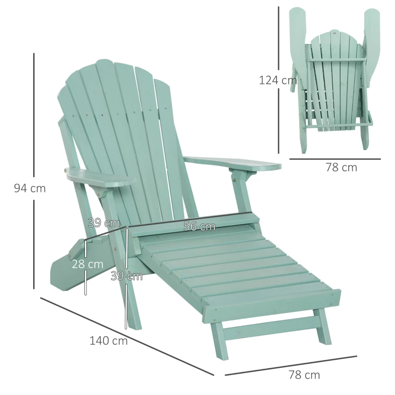 Outsunny Adirondack Tuinstoel met Uitschuifbare Voetensteun en Opvouwbaar Ontwerp - Groen