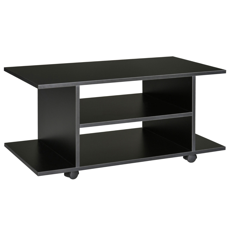 HOMCOM Mueble para Televisión Mesa para TV con Estantes y Ruedas con Bloqueo Superficie de Melamina 40x40x80 cm Negro